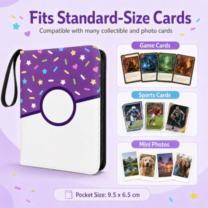 4 Pocket Card Binder 400 Card Holder Album, Purple Donut Trading Cards Holder Zipper Binder for Girl Teen Collection (Purple Donut, 400 Pocket) - color: Purple Donut, size: 400 Pocket