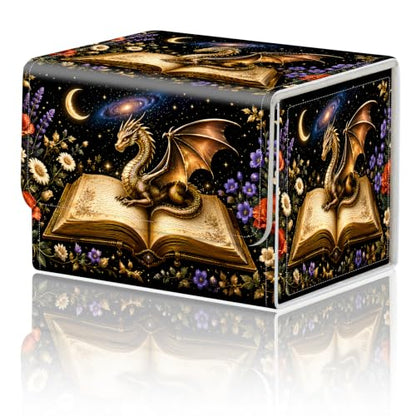 Magnetic Closure TCG Deck Box Portable Card Holder Trading Card Deck Box | PU Leather Collectible Card Case Game Trading Card Deck Box Storage Scratch Resistant Lining, Dragon Magic Book Wildflower - color: Dragon Magic Book Wildflower