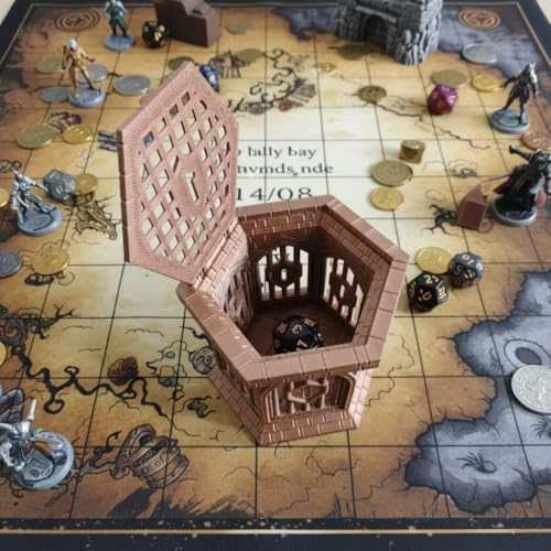 Dice Jail with Secure Clip-On Lid - Fun Dungeon Cage Prison for Tabletop RPG Polyhedral Dice Games (Includes Free 7-Piece Polyhedral Dice Set) (Gray) - color: Gray