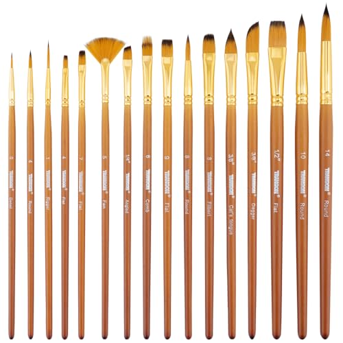 Transon 16 pcs Artist Paint Brush Set Versatile for Acrylic Painting Watercolor Painting Gouache Painting Brown Color - color: Brown