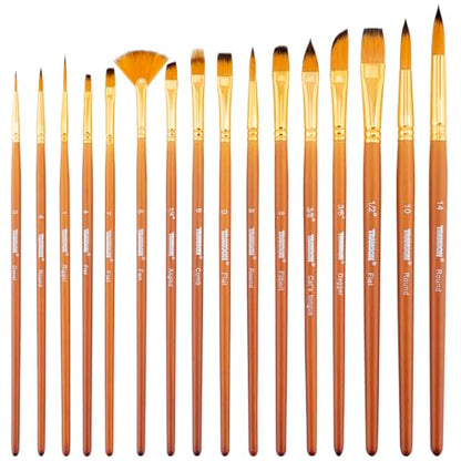 Transon 16 pcs Artist Paint Brush Set Versatile for Acrylic Painting Watercolor Painting Gouache Painting Brown Color - color: Brown