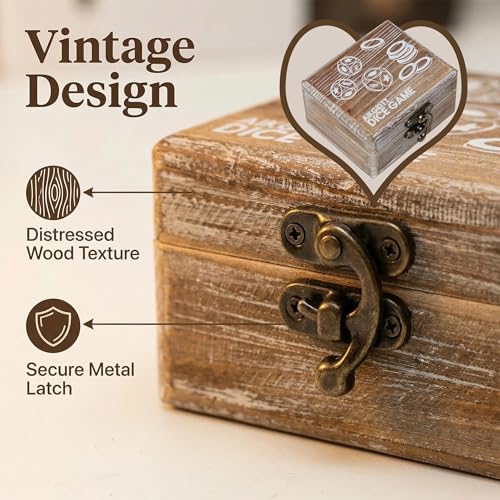 Left Right Roll Dice Game Set - 3 Wood Dice & 36 Plastic Chips in Wooden Box, Fun Family Party Dice Games for Adults, Teens & Friends, Brown - color: Brown