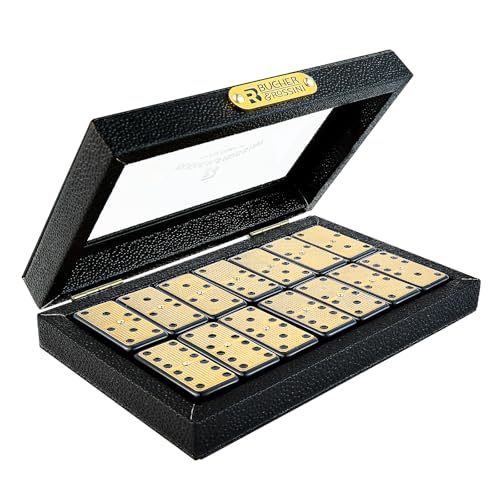 Bucher&Rossini Metal Surface Dominoes Set Double 6 for Adults and Kids - Classic 28Pieces Gold Metal Surface Domino's Game Set Idea Gift Present for Domino Players or Family Game Night - color: Gold New - Double 6