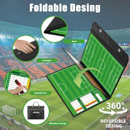 Magnetic Soccer Coaching Board with Carry Bag, Dual-Sided Tactical Dry Erase Board for Coaches - Complete Kit with 24 Magnets, Markers & Fence Clips - Portable Football Strategy Board - style: Soccer
