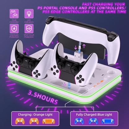 PS5 Pro/PS5/Slim/Stand and Cooling Station with LED,Charging Station for PlayStation Portal & PS5 Controller, Headset and Remote Holders (White) - color: White
