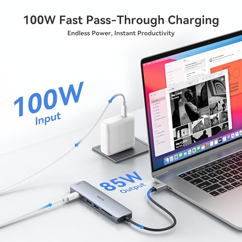 USB C Hub HDMI Adapter for MacBook Pro/Air, MOKiN 7 in 1 USB C Dongle with HDMI, SD/TF Card Reader, USB C Data Port,100W PD, and 2 USB 3.0 Compatible for MacBook Pro/Air, Dell XPS, Lenovo Thinkpad. - color: Space Gray