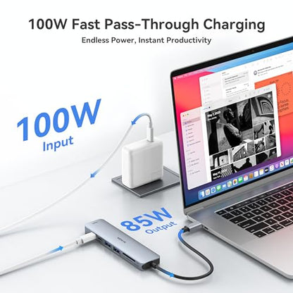 USB C Hub HDMI Adapter for MacBook Pro/Air, MOKiN 7 in 1 USB C Dongle with HDMI, SD/TF Card Reader, USB C Data Port,100W PD, and 2 USB 3.0 Compatible for MacBook Pro/Air, Dell XPS, Lenovo Thinkpad. - color: Space Gray