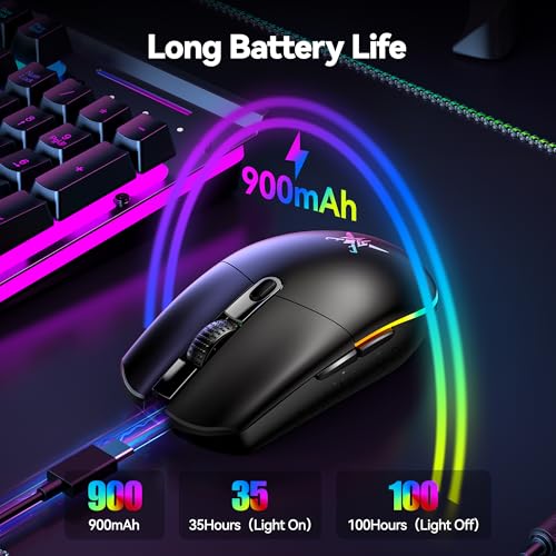 TECKNET Gaming Mouse, Wireless Gaming Mouse with 6 Programmable Buttons, RGB Backlit, Rechargeable Wireless Mouse UP to 8000 DPI, Macro Edit, 70Hrs for Laptop, PC, Mac Gamer (Full Black)