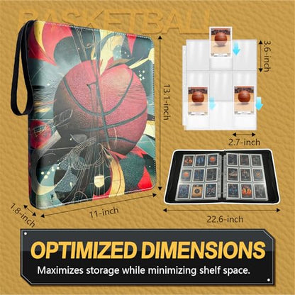 Basketball Card Binder with Sleeves, 9-Pocket Portable Card Protectors Album Holder Book with Zipper, Fits 900 Cards with 50 Removable Sleeves, Basketball Cards Display Storage Carrying Case -02 - color: Basketball-02