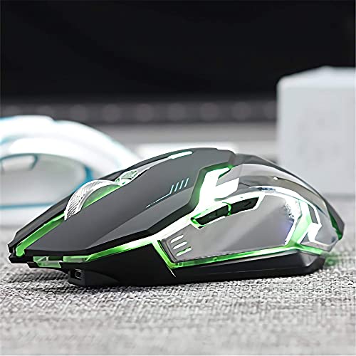 VEGCOO Wireless Gaming Mouse, Silent Wireless Mouse, Rechargeable Computer Mice with Colorful RGB LED Lights and 3-Level-Adjustable DPI, 6 Buttons Mouse with Side Buttons for Laptop and Desktop - color: black