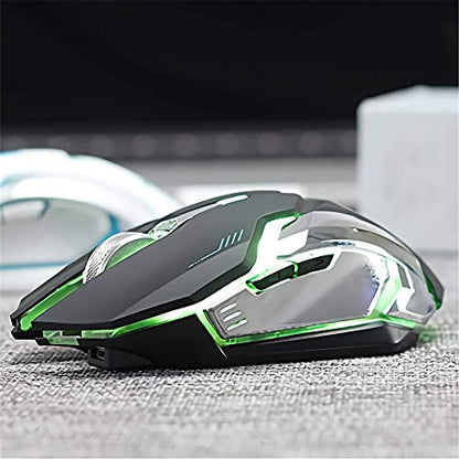 VEGCOO Wireless Gaming Mouse, Silent Wireless Mouse, Rechargeable Computer Mice with Colorful RGB LED Lights and 3-Level-Adjustable DPI, 6 Buttons Mouse with Side Buttons for Laptop and Desktop - color: black