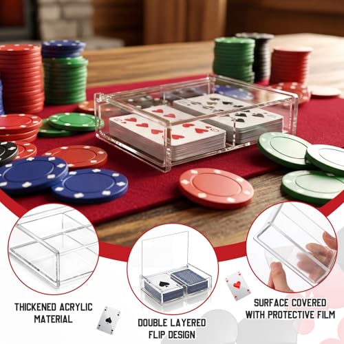 Yinkin 2 Pcs Acrylic Double Playing Card Deck Case Transparent Storage Playing Card Holder for Poker Bridge Game Cards