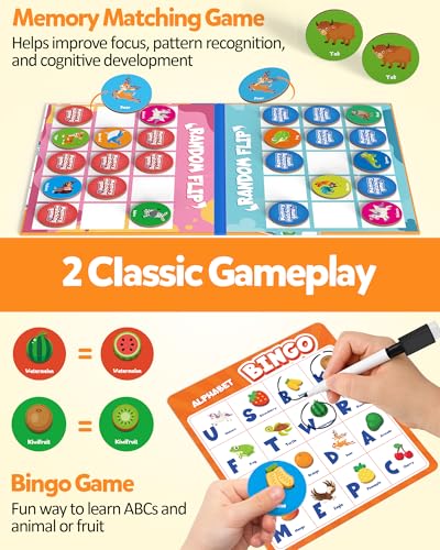 Coogam Alphabet Bingo Game, ABC Learning Letter Recognition and Phonetic Words with Pictures - Early Educational Activity Gift Toys for Kids Age 3-7