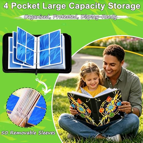 Card Binder for Cards, 4-Pocket Trading Card Binder with 50 Removable Sleeves Fits 400 Cards, Great Creative Design Card Collection Binder Album Gift for Boys Girls Aged 4 to 16 - color: 400 Pockets