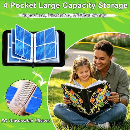Card Binder for Cards, 4-Pocket Trading Card Binder with 50 Removable Sleeves Fits 400 Cards, Great Creative Design Card Collection Binder Album Gift for Boys Girls Aged 4 to 16 - color: 400 Pockets