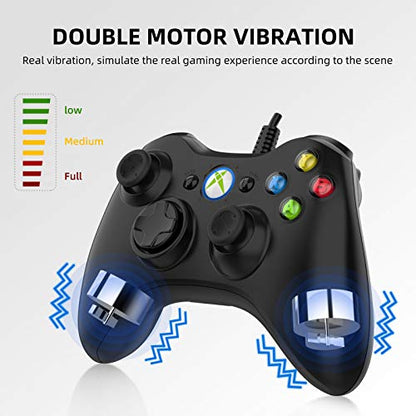 NBCP Game Controller for Xbox 360: Wired Xbox 360 Controller for PC Windows 11/10/8/7 - Upgraded Gamepad with Dual Vibration Feedback and 60-inch Flexible Cord, Black
