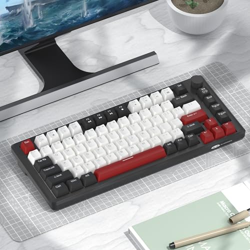 MageGee 75% Mechanical Gaming Keyboard, Compact Blue Backlit Wired Gaming Keyboards with Red Switches, EVA Foam, Knob Control, STAR75 Portable NKRO PC Gaming Keyboard - Black & White - color: Black & White - Red Switch