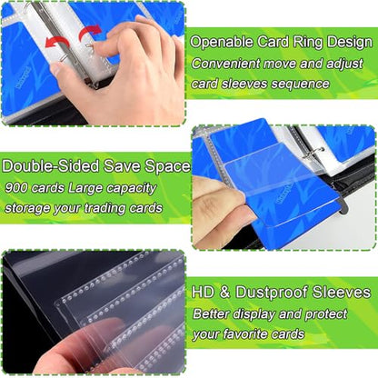 Card Binder for Cards, 9-Pocket Trading Card Binder with 50 Removable Sleeves Fits 900 Cards, Great Creative Design Card Collection Binder Album Gift for Boys Girls Aged 4 to 16 (900 Cards Purple) - color: 900 Cards Purple