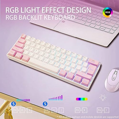 Dioche Mini Keyboard, 60 Percent 61 Keys Wired Gaming Keyboard RGB Small Gaming Keyboard Imitated Mechanical Compact for Typist Desktop, Laptop (Pink White)