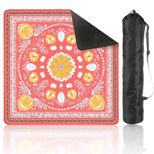 Mahjong Mat 31.5" x 31.5" Vintage Floral Bandana Yellow White Blossoms Red Non-Slip Noise Reduction Mahjong Tiles Table Cover for Dominoes Poker Card Board and Tile Games - color: Color15