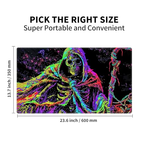 Large Gaming Playmat Compatible with MTG, Seamless Card Game Mat with Stitched Edges, 23.6 x 13.7 in Natural Rubber Desk Pad with Transparent Drawstring Bag, No Grid Layout, Red Rose Skull Love - color: Colorful Skeleton Art, size: 24"X14" Regular