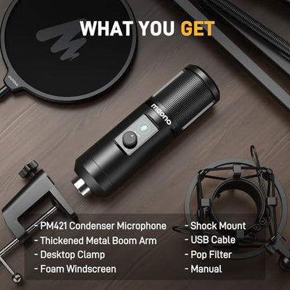 MAONO USB Recording Microphone Kit, Professional Condenser Microphone for PC with One-Touch Mute and Mic Gain Knob for Singing, Podcast, Studio, Streaming PM421