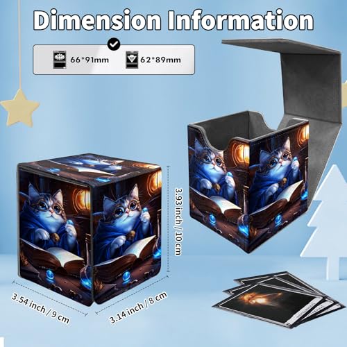 Card Deck Box for MTG Commander,Collectible Trading Storage Box Fits 120+ Single Sleeved Cards Magnetic Case PU Leather for Magic Commander TCG CCG MTG,Blue Glitter Cat - color: Blue Glitter Cat