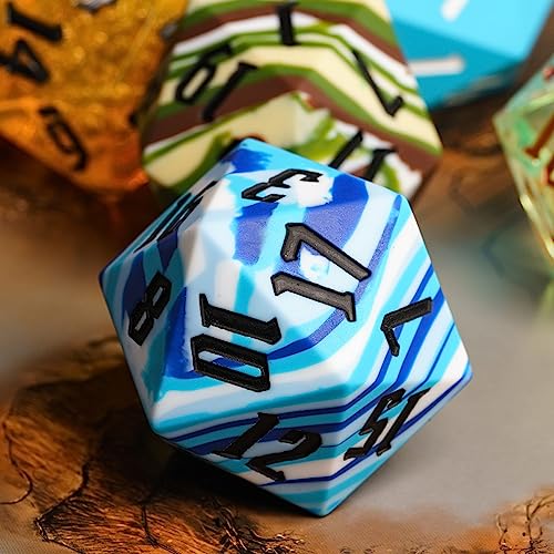 55mm Silicone D20 DND Dice, Large D20 Single 20 Sided D&D Dice | Soft & Comfortable Touch, Perfect Bouncer, Gift Box, Compatible with Dungeons and Dragons RPG Bar Pub Club Party Games - color: Ocean Camo