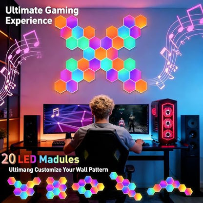 TISOFU 20 Pack Hexagon Lights LED Wall Panels, RGB Gaming Lights with APP/Music Sync & Remote, DIY Smart Modular Hexagonal Honeycomb Glide Hex Tiles Panel, Bedroom Party Decor Gifts - size: 20 Pack