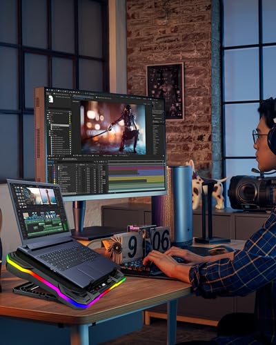 AICHESON Gaming Laptop Cooling Pad with Full RGB Lights, Powerful Cooler Fan Stand for 15-19 inch Gamer Laptops and PC Computers - color: 5V