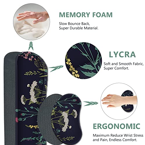 AIMSA Large Gaming Mouse Pad Set, Keyboard Wrist Rest Support + Extended Mouse Pad + Mouse Wrist Cushion + Coaster, Ergonomic Multifunctional Desk Mat 35x15.7in Anti-Slip Rubber Base (Flowers Plants) - color: Flowers Plants