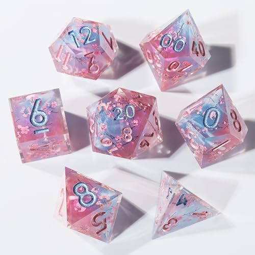 DND Sharp Edge Polyhedral Dice Set,for Dungeons and Dragons RPG MTG Table Games,7 Pcs Handmade Dice Set Sakura Pink - color: Sakura Pink