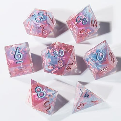 DND Sharp Edge Polyhedral Dice Set,for Dungeons and Dragons RPG MTG Table Games,7 Pcs Handmade Dice Set Sakura Pink - color: Sakura Pink