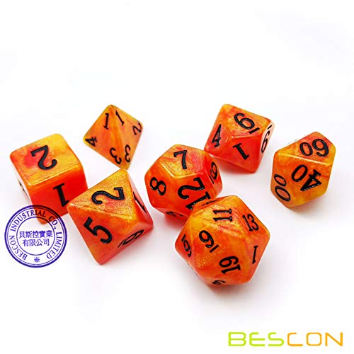 Bescon Magical Stone Dice Set Series, 7pcs Polyhedral RPG Dice Set Aura Stone, Black Tinbox Packing - color: Aura Stone in Tinbox