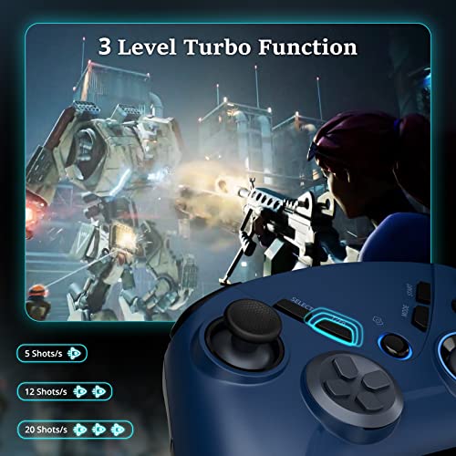 Multi-Platform PC Wireless Controller, Bluetooth Gaming Controller, Compatible with Windows, iPad, Steam, Luna, Laptop, Tablet, and Smart TV, with Double Shock, Macro Keys, Turbo Button, LED Backlight - color: Midnight Blue