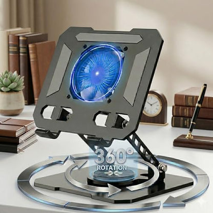 Black Cooling Stand for iPad & Small Laptops up to 13" – Turbo Fan, Adjustable Height & 360° Rotation | NOT for 15.6"–17" or Gaming Laptops | MacBook Air, Surface Pro, iPad Pro