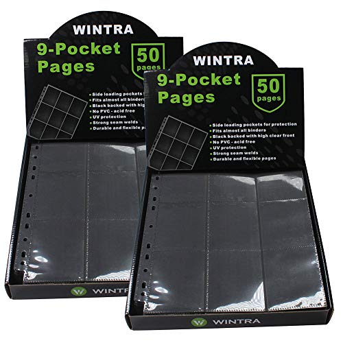 9-Pocket Black Card Sleeves Binder Sheets Double Sided Card Pages | Side Loading Trading Card Binder Sleeves, Heavy-duty Album Page Protectors for 3-ring/D-ring Binder - size: 100 background pages