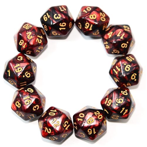 SmartDealsPro 10-Pack 20 Sided Dice D20 Polyhedral Dice for DND RPG MTG Table Game (Black-Red) - color: Black-red