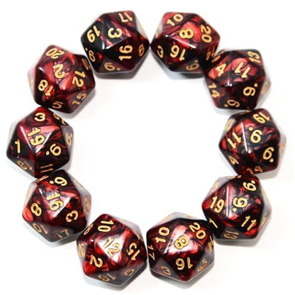 SmartDealsPro 10-Pack 20 Sided Dice D20 Polyhedral Dice for DND RPG MTG Table Game (Black-Red) - color: Black-red