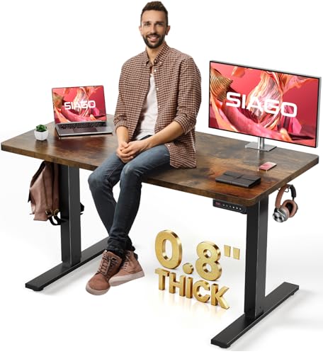 SIAGO 48 x 24 Inch Electric Standing Desk, 0.8 Inch Thick Tabletop | Smooth Height Adjustment, 200lbs Stability, 3 Memory Presets, Cable Management, Pre-Labeled Easy Assembly - color: Vintage Brown, size: 48 x 24 Inch
