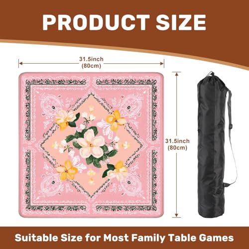 Mahjong Mat 31.5" x 31.5" Floral Bandana Pink Yellow Flowers Soft Pink Non-Slip Noise Reduction Mahjong Tiles Table Cover for Dominoes Poker Card Board and Tile Games - color: Color3