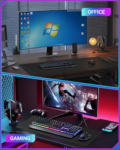 XXL Glass Gaming Mouse Pad, 38.5×16.5 Inch Desk Mat Black | 3mm Tempered Glass Surface with 0.85μm Micro Etched Texture, Smooth Glide & Precision Control for FPS Gaming, Keyboard Setup - color: Black, size: 38.5" x16.5"