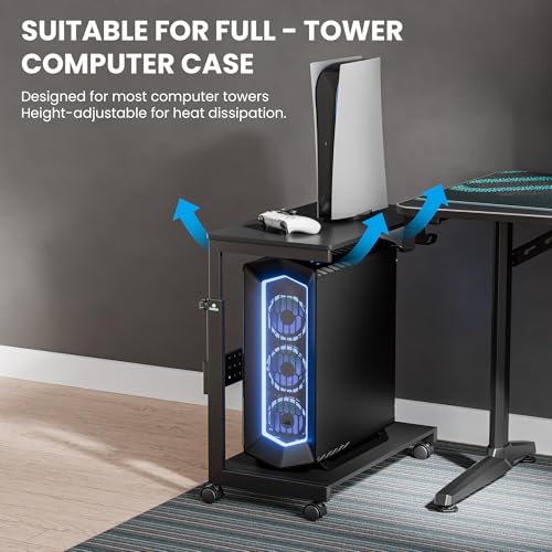 EUREKA ERGONOMIC PC Stand Computer Cart, Height Adjustable Tower Stand 2-Tier Suit for ATX Case Printer, Metal Rolling Cart on Wheels for Gaming Home Office, Carbon Fiber - color: Carbon Fiber