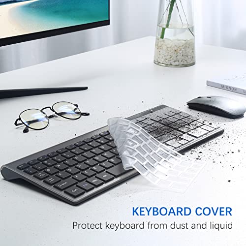 Wireless Keyboard and Mouse Ultra Slim Combo, TopMate 2.4G Silent Compact USB 2400DPI Mouse and Scissor Switch Keyboard Set with Cover, Batteries Included, for PC/Laptop/Windows/Mac - Gray Black - color: Gray Black