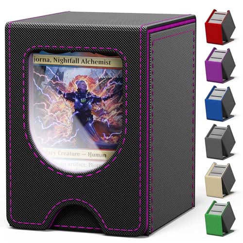 Card Deck Box for MTG Commander, Card Case Holds 100+ Double-Sleeved Cards, Magic Card Box Fits for TCG/PTCG/CCG Card with 2 Dividers (Black&Purple) - color: Black&Purple