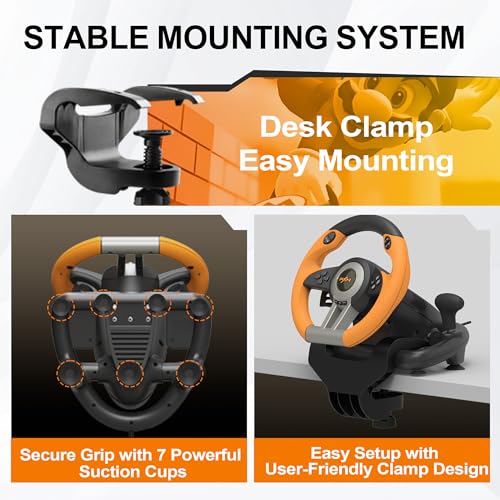 PXN V3 Pro Gaming Steering Wheel with Pedals | Dual Motor Vibration Feedback, Beginner Sim Racing Wheel for PC, PS4, Xbox Series S, Xbox Series X, Xbox One and Switch - color: Orange