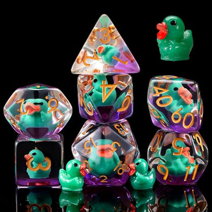 DND Duck-Resin Dice Set, Swan Polyhedral D&D D and D Dice Inclusion Dice for Dungeons and Dragons MTG RPG for Ages 15 and Up - color: Duck-green