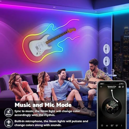 SINLEY Led Neon Rope Lights 20FT,Control with App/Remote,Flexible Led Rope Lights,Multiple Modes,IP68 Outdoor RGB Neon Lights Waterproof,Music Sync Gaming Led Strip Lights for Bedroom Indoor - size: 20FT
