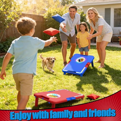 Light-Up Cornhole Board Set, Corn hole Sets with Sound Effects, 2 Foldable Boards & 8 Bean Bags, Portable Outdoor Toss game, Backyard Party Camping Toys Gifts for Kids,Teens,Family,Ages 6-12+