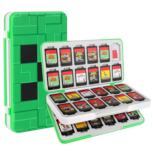 TIKOdirect 48 Switch Game Card Case for Switch 2/ 1/ OLED/ Lite with 48 Cartridge Slots for Game Cards and SD Cards, Kawaii Cute Portable Compact Storage Box with Magnetic Closure, Green M - color: Green M, size: 48 Slots